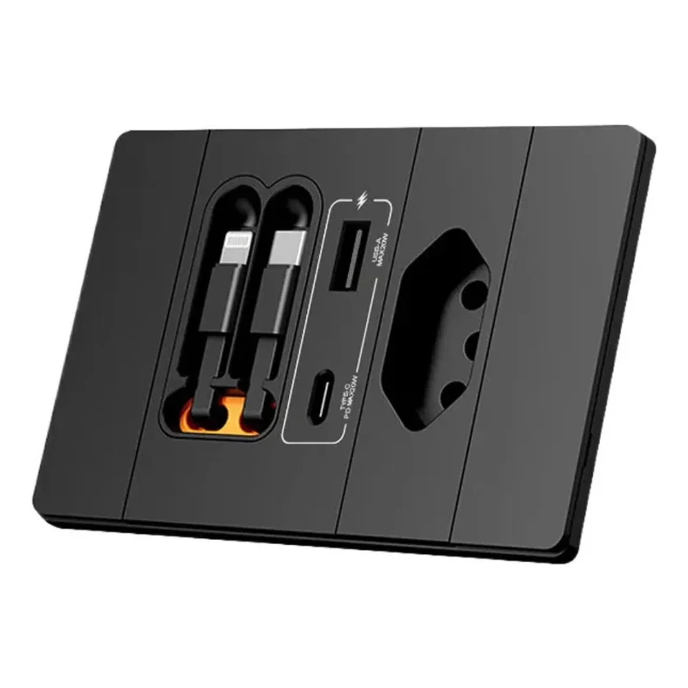 Tomada Inteligente Plugmax com USB, USB-C e Cabos Retráteis